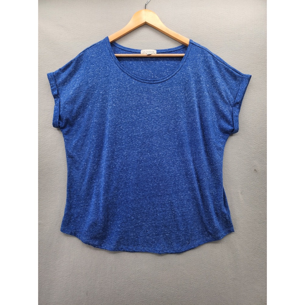 LA Threads‎ Blue Space Dye Cuffed Short Sleeve Top XL Pleated Back Relaxed Tee